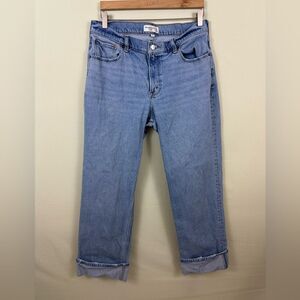 Abercrombie & Fitch The Baggy Low Rise Jeans Cuffed Hem Medium Wash